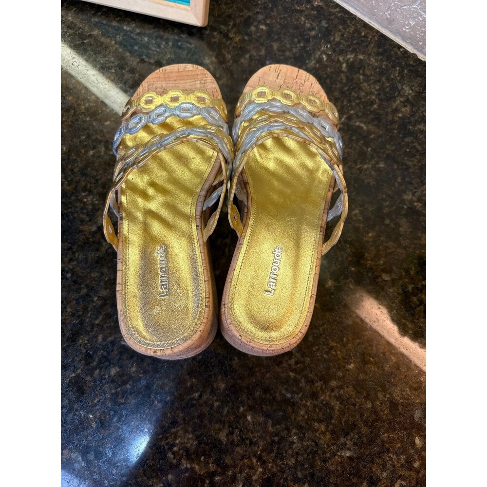 Larroude Charli Gold Silver Metallic Strap Sandals Mules 6.5 NWOT HARD TO FIND - Picture 10 of 12